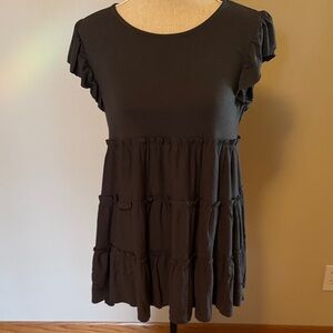 Zenana Outfitters Charcoal Tiered Ruffle Blouse